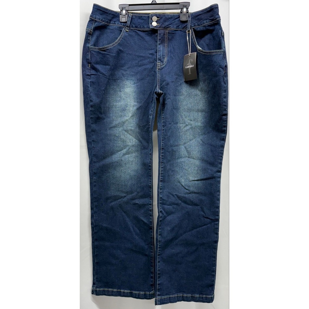 N50 NWT Flamingals Wide Leg Double Button Medium Wash Jeans sz 2XL Stretch